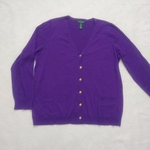 Ralph Lauren purple cardigan golden buttons